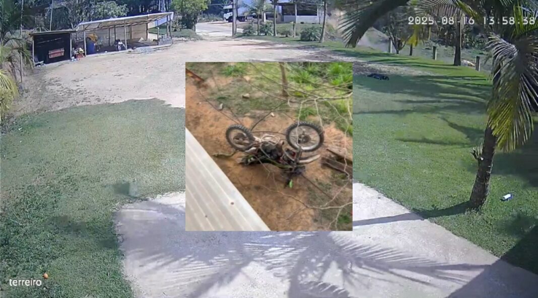 Motociclista sobe em barranco e voa, atingindo telhado na região Serrana do Espírito Santo