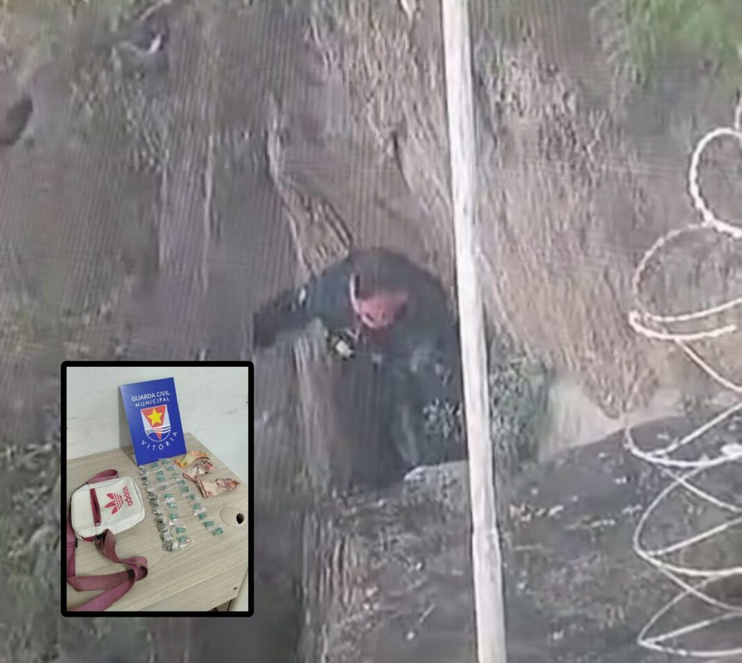 Guarda Municipal detém homem após suspeito ser flagrado escondendo drogas no meio de pedra em Vitória